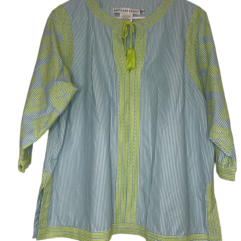 Soft Surroundings Blue and Green Striped Tunic